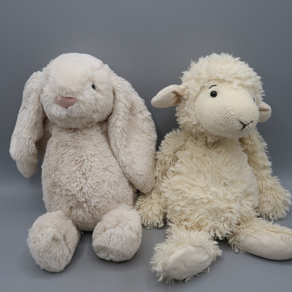 Jellycat Raggedy Lamb & Bashful Bunny Rabbit Plush Retired 12" Toy Lot